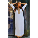 White Marrakech Kaftan with Dark Golden Embroidery Kalina Style-Long Kaftan - Maison De Marrakech