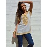 Asmahan Style White with Gold Embroidery Tunic - Maison De Marrakech