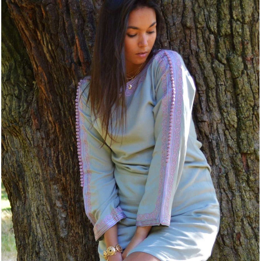 New Grey Lilac Trumpet Sleeve Tunic Dress-Latishia Style - Maison De Marrakech