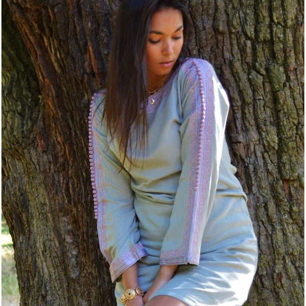 New Grey Lilac Trumpet Sleeve Tunic Dress-Latishia Style New Grey Lilac Trumpet Sleeve Tunic Dress-Latishia Style - Maison De Marrakech