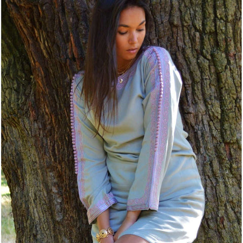 New Grey Lilac Trumpet Sleeve Tunic Dress-Latishia Style - Maison De Marrakech