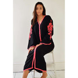 Black Floral Moroccan Embroidery Kaftan- Rose - Maison De Marrakech