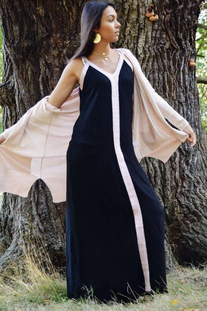 Black Boho Sahra Maxi Dress- Moroccan Kaftan - Maison De Marrakech