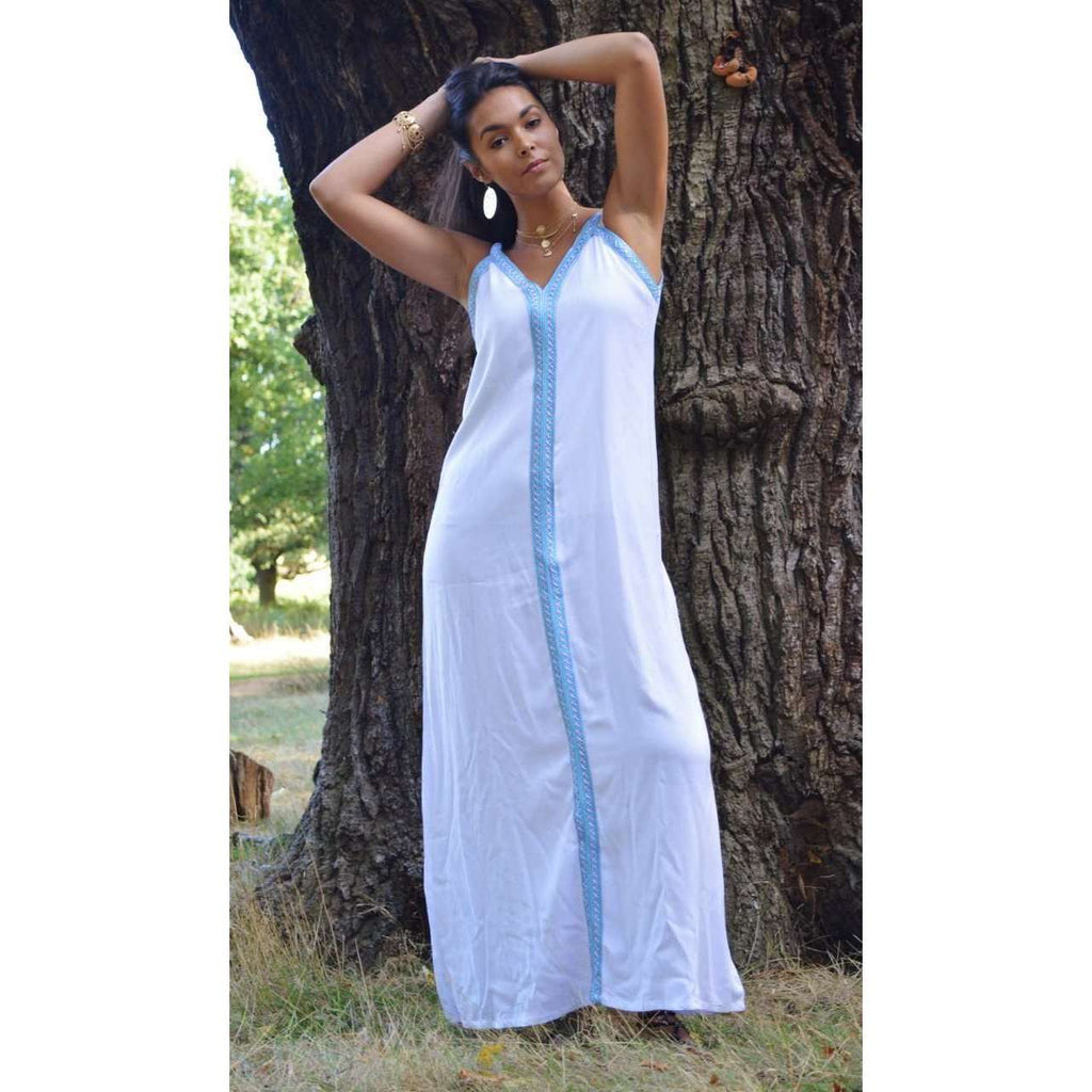 White Boho Sahra Maxi Dress- Moroccan Kaftan - Maison De Marrakech