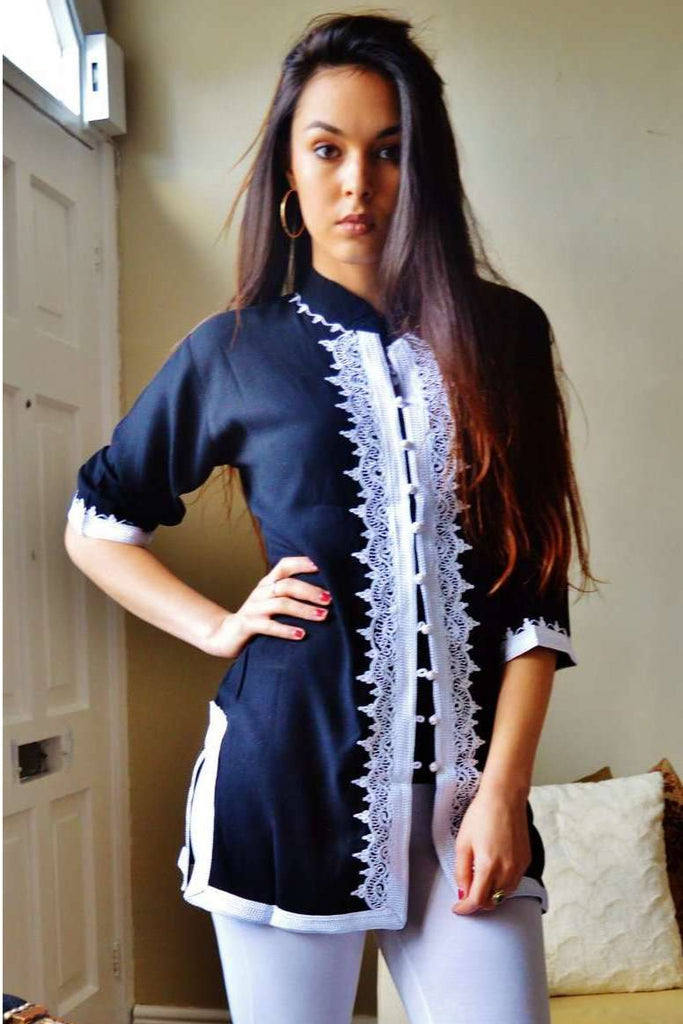 Navy Blue and White Moroccan Tunic,Navy Blue and White Moroccan Tunic