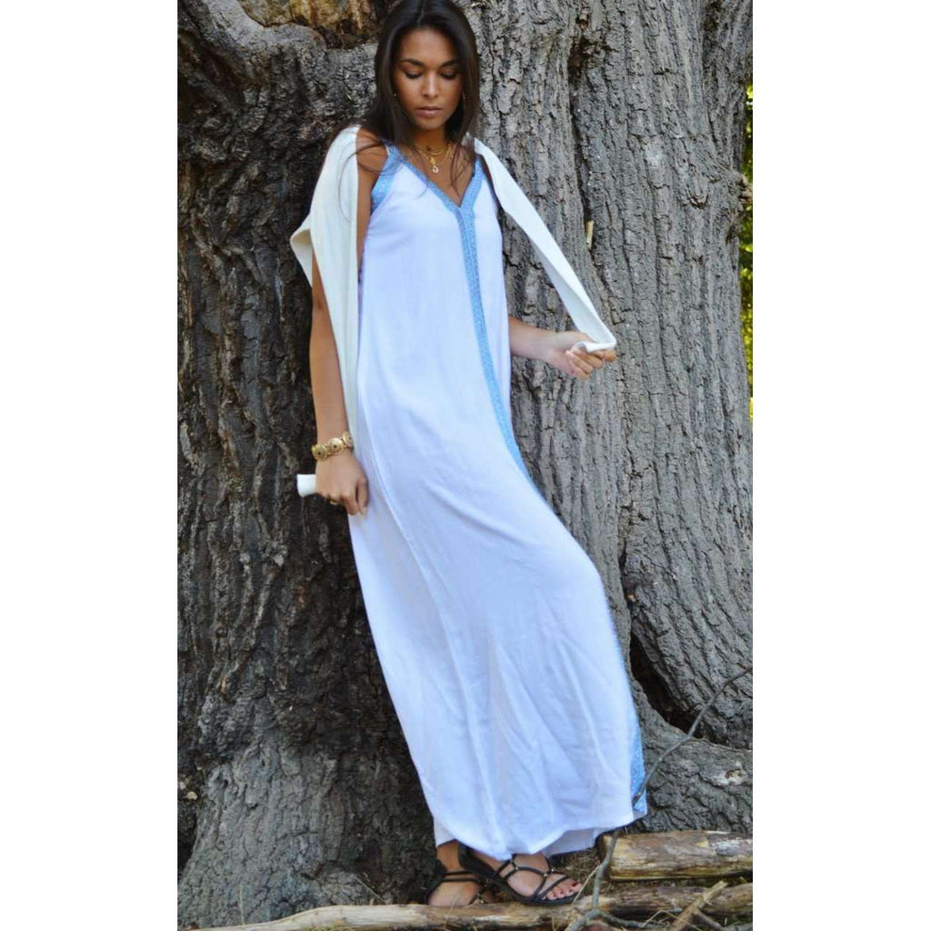 White Boho Sahra Maxi Dress- Moroccan Kaftan - Maison De Marrakech