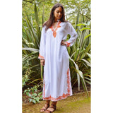 White Orange Kaftan Melik Style - Moroccan Kaftan - Maison De Marrakech