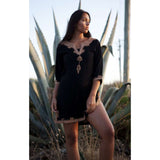 Black Tunic with Dark Golden Moroccan Embroidery-  Kalina Style Morccan Tunic - Maison De Marrakech