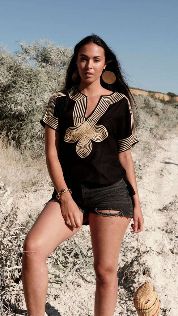 Amira Black & Gold Tunic Shirt-Moroccan Shirt,Amira Black & Gold Tunic Shirt-Moroccan Shirt