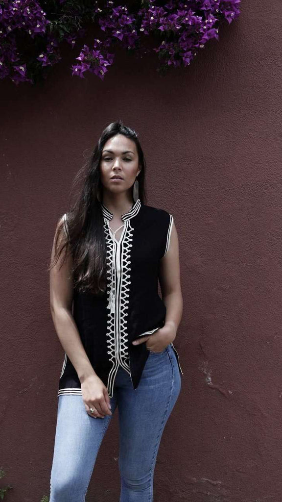 Black & White Zigzag Embroidery Tunic Shirt- for resort wear, boho wear, beach wear, lounge wear,Black & White Zigzag Embroidery Tunic Shirt- for resort wear, boho wear, beach wear, lounge wear