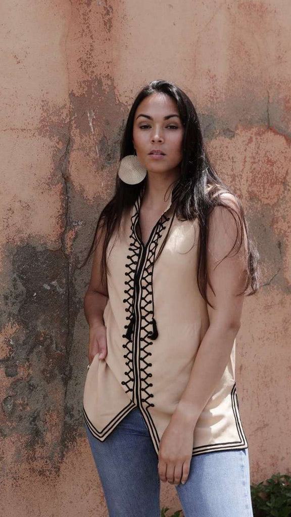 Beige & Black Zigzag Embroidery Tunic Shirt- for resort wear, boho wear, beach wear, lounge wear,Beige & Black Zigzag Embroidery Tunic Shirt- for resort wear, boho wear, beach wear, lounge wear