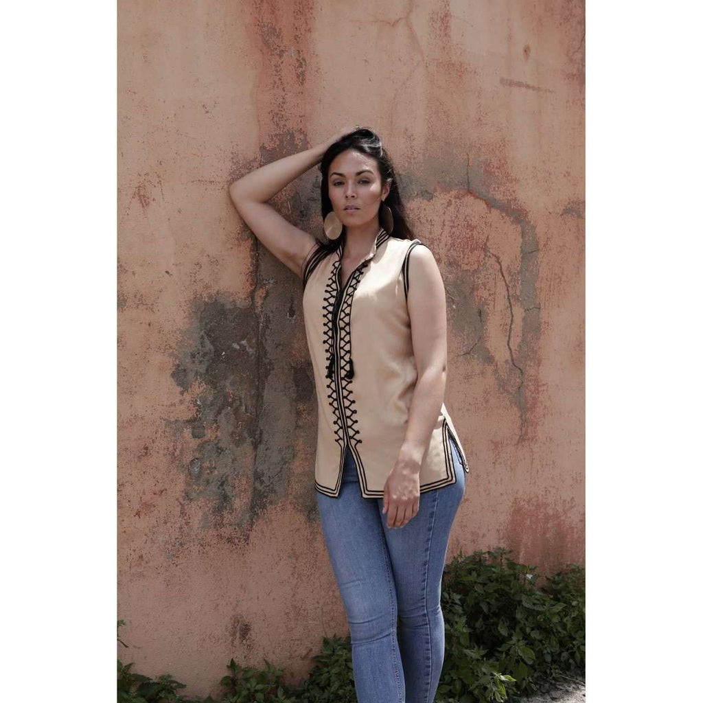 Beige & Black Zigzag Embroidery Tunic Shirt- for resort wear, boho wear, beach wear, lounge wear,Beige & Black Zigzag Embroidery Tunic Shirt- for resort wear, boho wear, beach wear, lounge wear