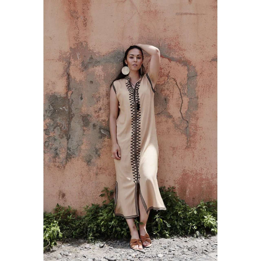 Beige & Black Zigzag Boho Kaftan Caftan Loungewear - Moroccan Kaftan,Beige & Black Zigzag Boho Kaftan Caftan Loungewear - Moroccan Kaftan