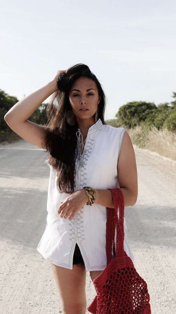 White & Silver Zigzag Embroidery Tunic Shirt- for resort wear, boho wear, beach wear, lounge wear,White & Silver Zigzag Embroidery Tunic Shirt- for resort wear, boho wear, beach wear, lounge wear