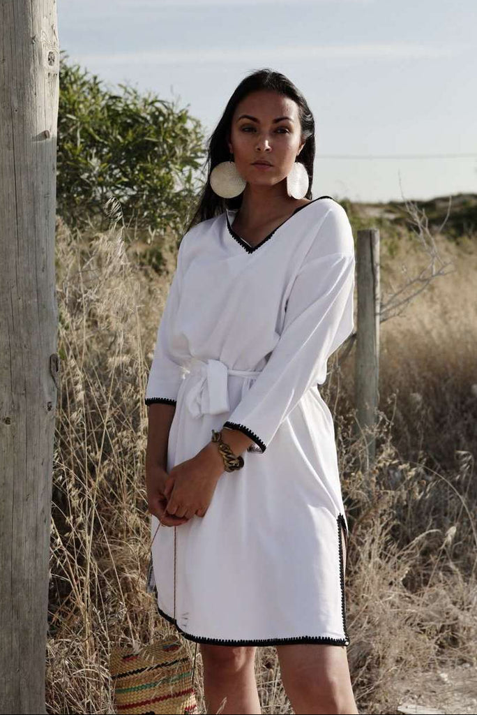 White & Black Rabat Tunic Dress-Moroccan Dress, Lounge wear,White & Black Rabat Tunic Dress-Moroccan Dress, Lounge wear