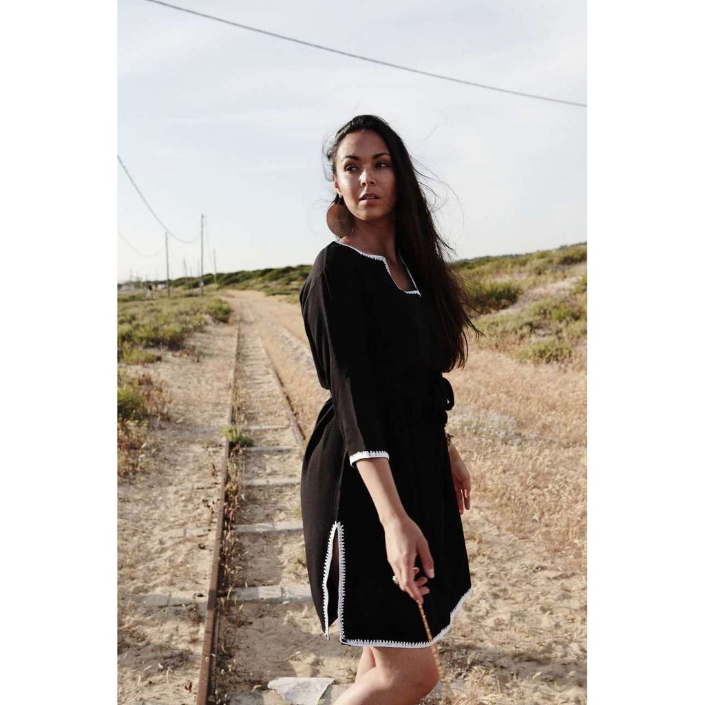 Black & White Rabat Tunic Dress-Moroccan Dress, Lounge wear,Black & White Rabat Tunic Dress-Moroccan Dress, Lounge wear