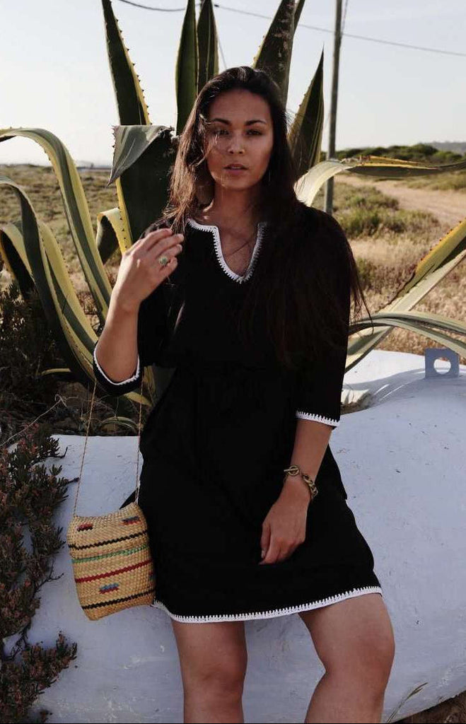 Black & White Rabat Tunic Dress-Moroccan Dress, Lounge wear,Black & White Rabat Tunic Dress-Moroccan Dress, Lounge wear