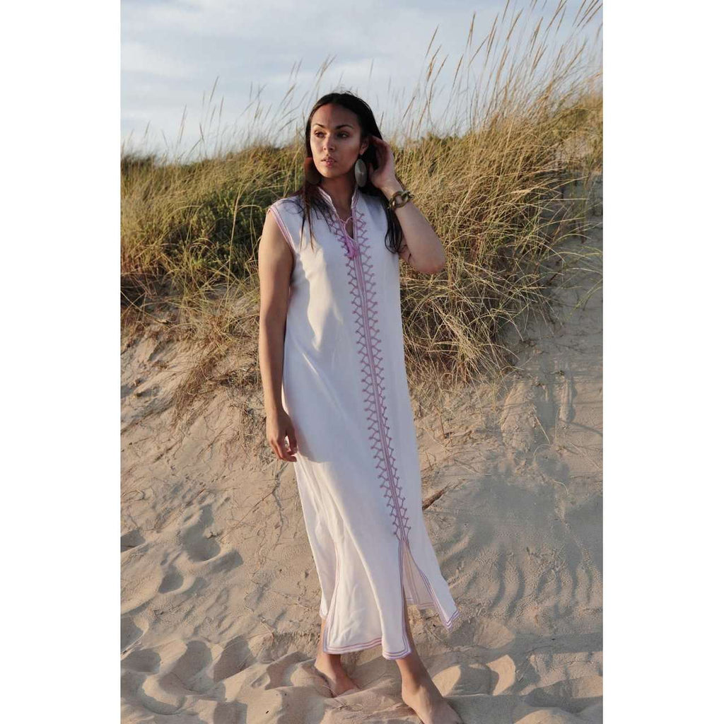 White & Pink Zigzag Boho Kaftan Caftan Loungewear - Moroccan Kaftan,White & Pink Zigzag Boho Kaftan Caftan Loungewear - Moroccan Kaftan