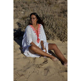 Beach White Neon Orange Embroidery Resort Caftan Kaftan -beach cover ups, beach wedding kaftan - Maison De Marrakech