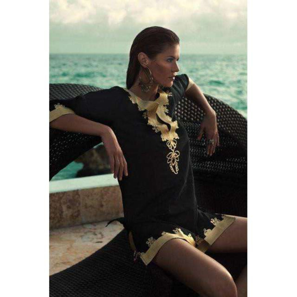 Black Tunic with Golden Embroidery Kalina Style-Moroccan Tunic - Maison De Marrakech