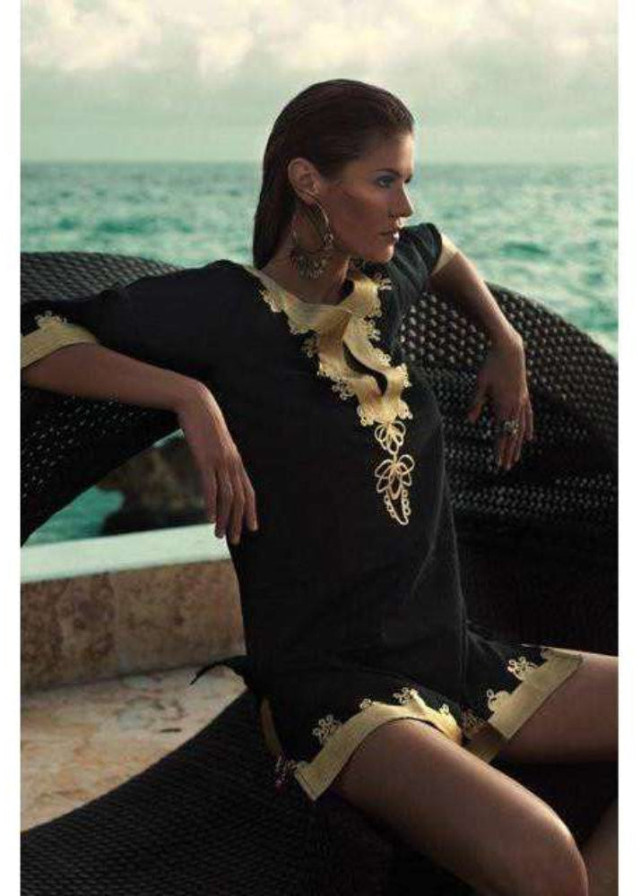 Black Tunic with Golden Embroidery Kalina Style-Moroccan Tunic - Maison De Marrakech