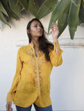 Dark Yellow Moroccan Bedouin Tunic- tunic, shirt, moroccan shirt, embroidery tunic - Maison De Marrakech
