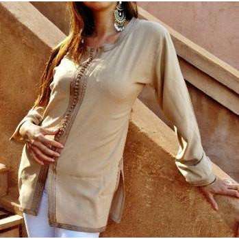 Beige Embroidered Boyfriend Magrib Shirt - Maison De Marrakech