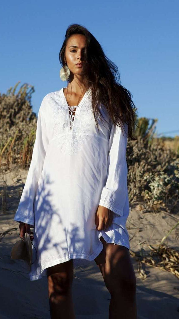 White Tunic Embroidered Karmia Syle Tunic,White Tunic Embroidered Karmia Syle Tunic