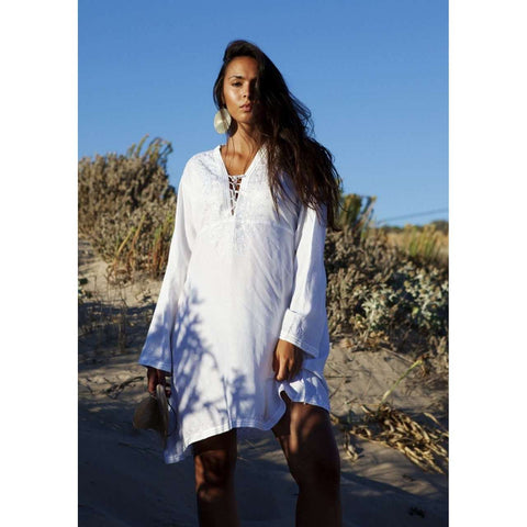 Turquoise Blue Marrakech Resort Lounge Wear Caftan Kaftan with White Embroidery-Moroccan Kaftan