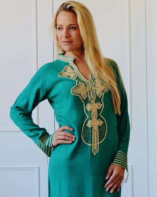Emerald Green Aisha Boho Moroccan Kaftan - Maison De Marrakech