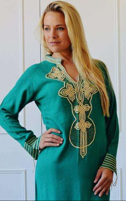 Emerald Green Aisha Boho Moroccan Kaftan - Maison De Marrakech