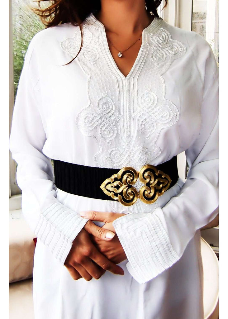 White Moroccan Kaftan- Bedouin Style - Maison De Marrakech