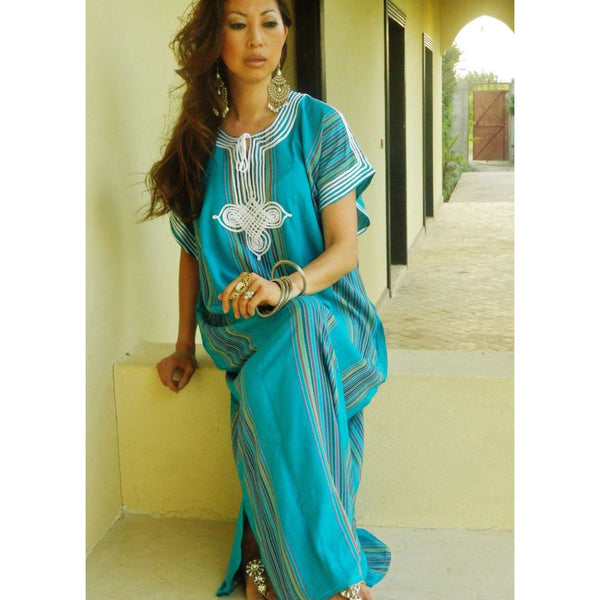 Beach Wedding Kaftans- Bridesmaids Caftan Kaftan Turquoise-perfect for bridesmaid gowns, gifts - Maison De Marrakech