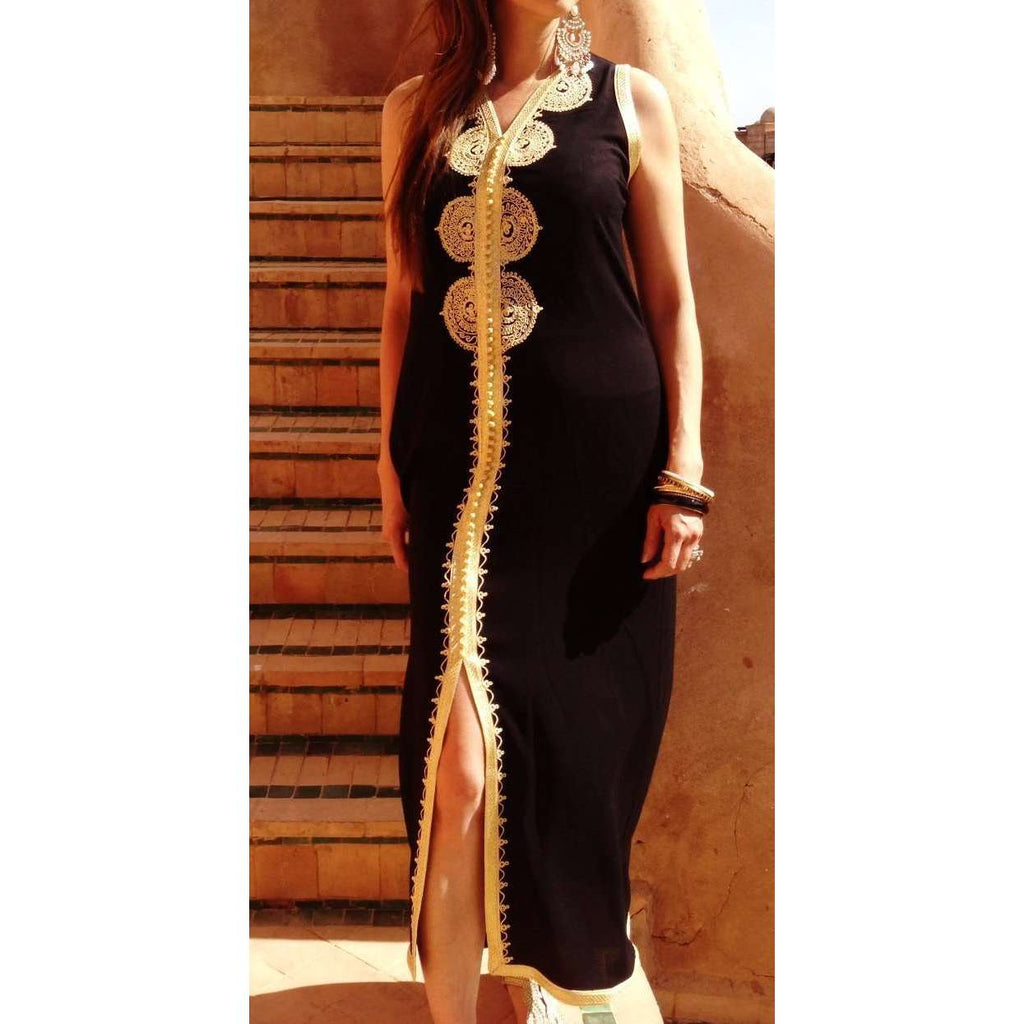 Black Non-Sleeve Kaftan - Kenza Style - Maison De Marrakech