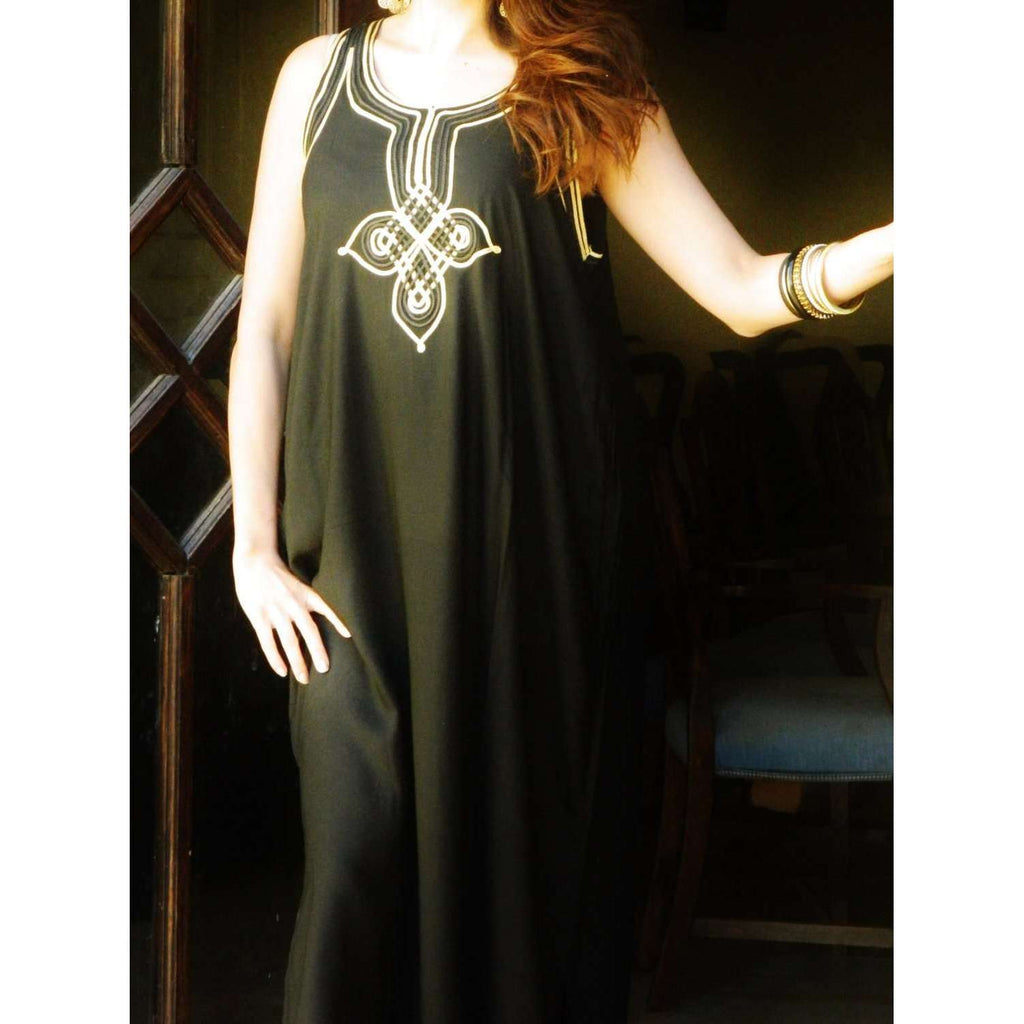 Resort Non-Sleeve Black Kaftan Agadir Style - Maison De Marrakech