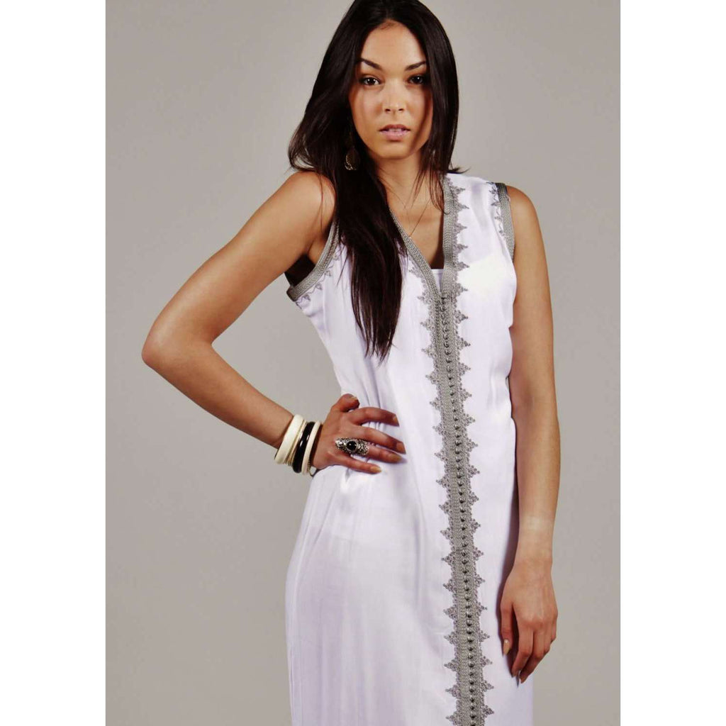 White Non Sleeve Kaftan -Khalida Style - Maison De Marrakech