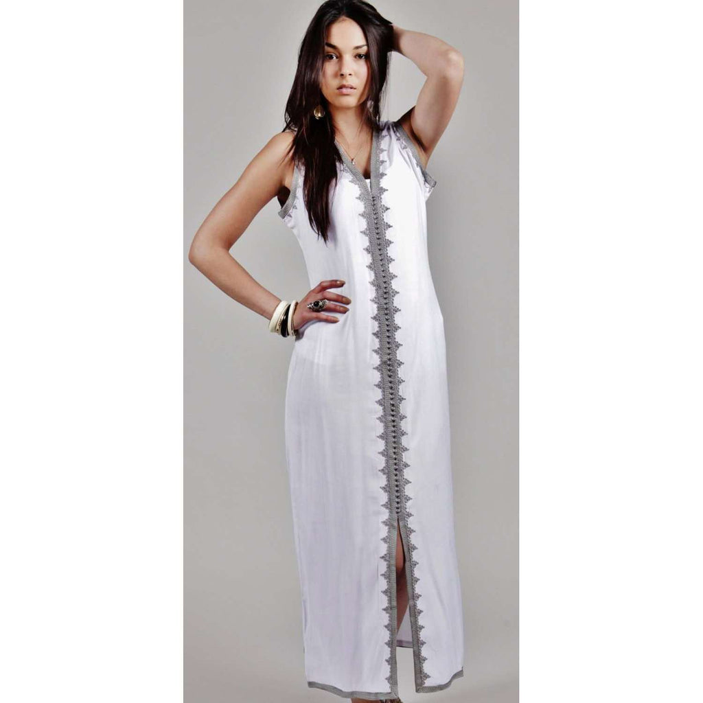 White Non Sleeve Kaftan -Khalida Style - Maison De Marrakech