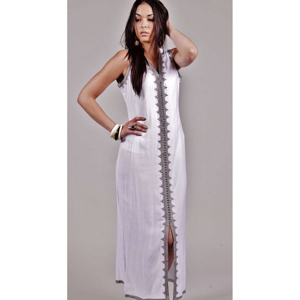 White Non Sleeve Kaftan -Khalida Style - Maison De Marrakech