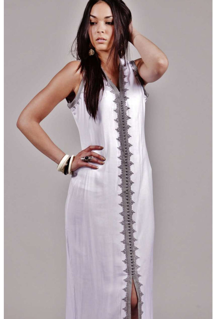 White Non Sleeve Kaftan -Khalida Style - Maison De Marrakech