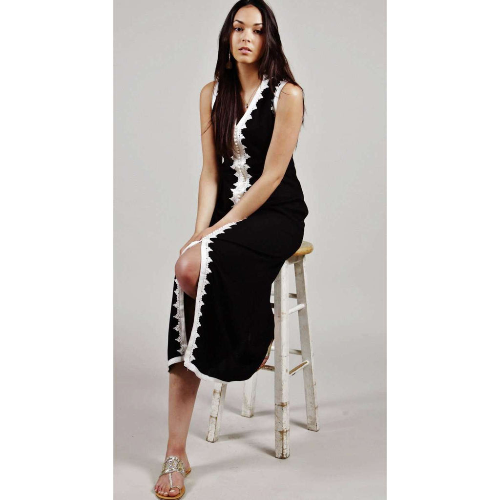 Black Non Sleeve Kaftan -Khalida Style - Maison De Marrakech