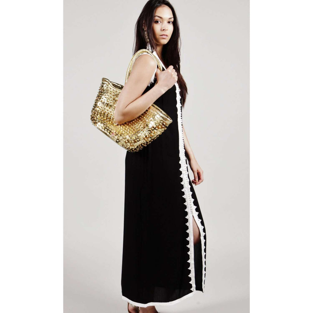 Black Non Sleeve Kaftan -Khalida Style - Maison De Marrakech