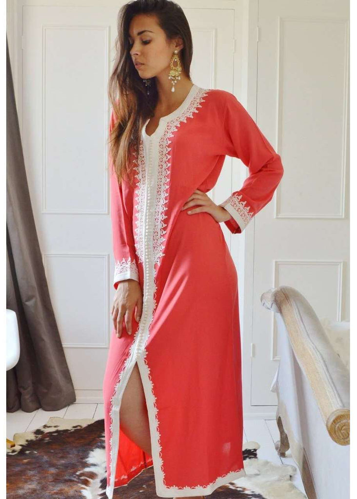 Salmon Pink Kaftan Maxi Dress Karima Style-Moroccan Kaftan - Maison De Marrakech