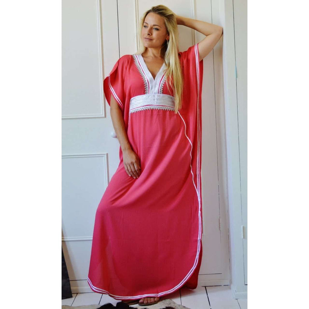 Salmon Pink Moroccan Kaftan Maxi Dress Marine Style - Maison De Marrakech