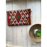 Red Moroccan  Kilim Hand Clutch & Shoulder Bag No.3,Red Moroccan  Kilim Hand Clutch & Shoulder Bag No.3