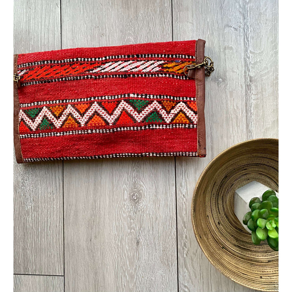 Moroccan Red Multi Colour Kilim Hand Clutch.no.2,Moroccan Red Multi Colour Kilim Hand Clutch.no.2