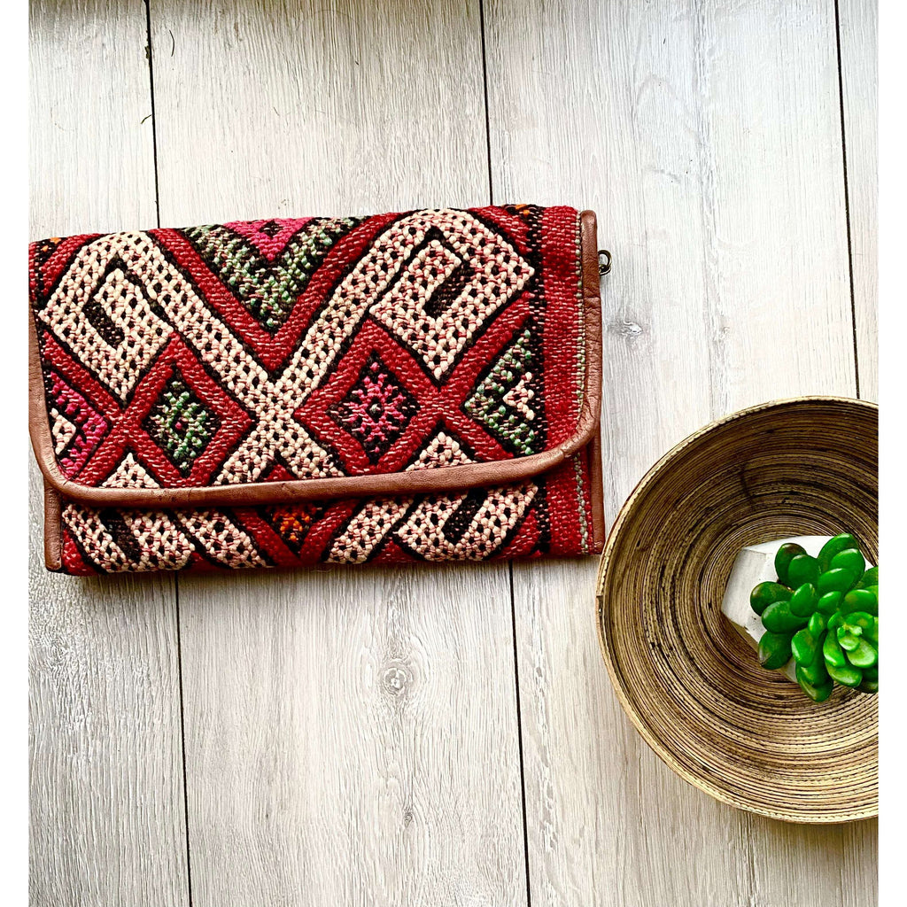 Moroccan Red Multi Colour Kilim Hand Clutch no. 4,Moroccan Red Multi Colour Kilim Hand Clutch no. 4