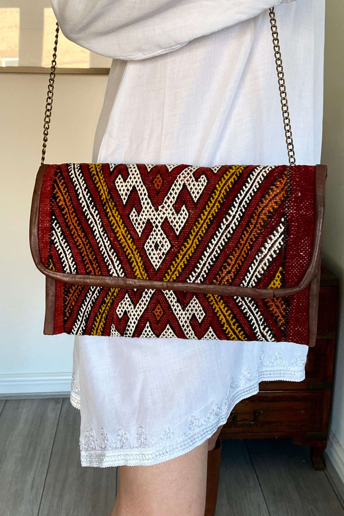 Red Moroccan Kilim Hand Clutch & Shoulder Bag No.3,Red Moroccan Kilim Hand Clutch & Shoulder Bag No.3