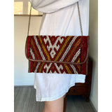 Red Moroccan  Kilim Hand Clutch & Shoulder Bag No.3,Red Moroccan  Kilim Hand Clutch & Shoulder Bag No.3