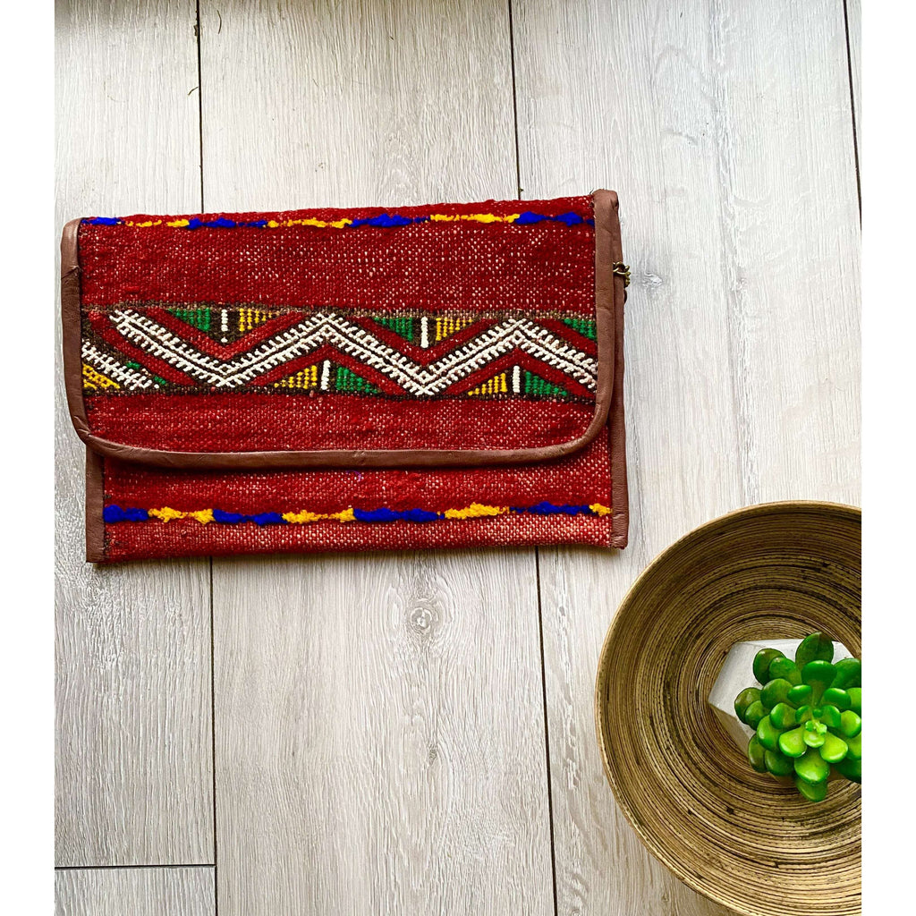 Moroccan Red Multi Colour Kilim Hand Clutch No.5,Moroccan Red Multi Colour Kilim Hand Clutch No.5