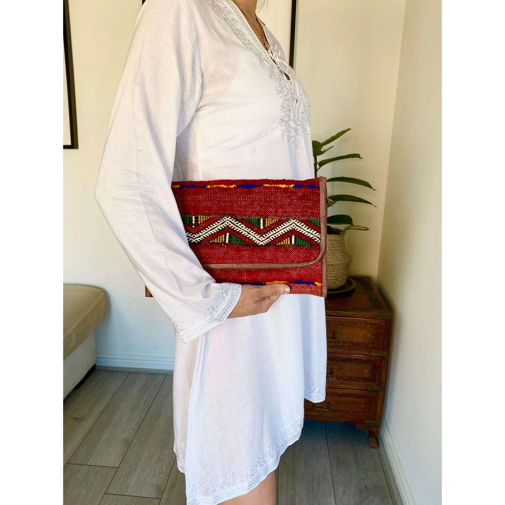 Moroccan Red Multi Colour Kilim Hand Clutch No.5,Moroccan Red Multi Colour Kilim Hand Clutch No.5